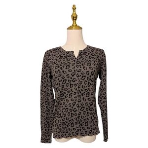 LOFT Petite Black and Brown Leopard Print Cardigan Blouse